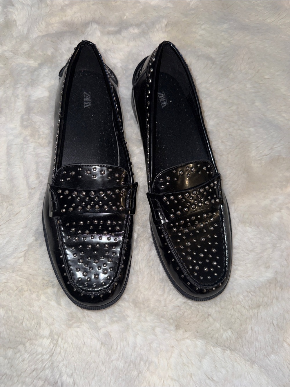 Zara Black Patent Studded Loafers